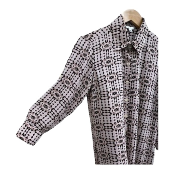 CAbi Pink Black Club Colony Geometric Shirt Dress size S Small Collar Button Up. - Picture 4 of 6